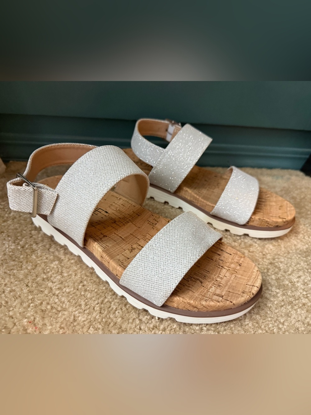Corkys White Glitter Cork Sandals